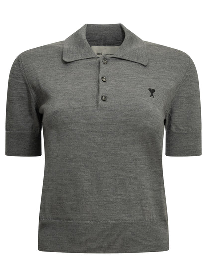 Ami Paris Merino wool polo shirt - Grey