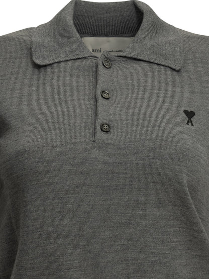 Ami Paris Merino wool polo shirt - Grey