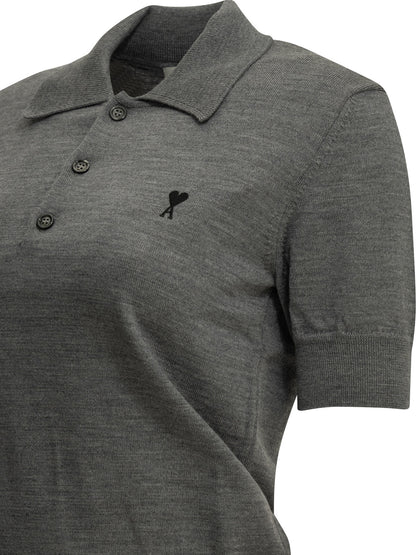 Ami Paris Merino wool polo shirt - Grey