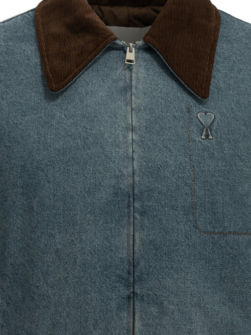 Ami Paris "Ami de Coeur" Denim Jacket - Light Blue