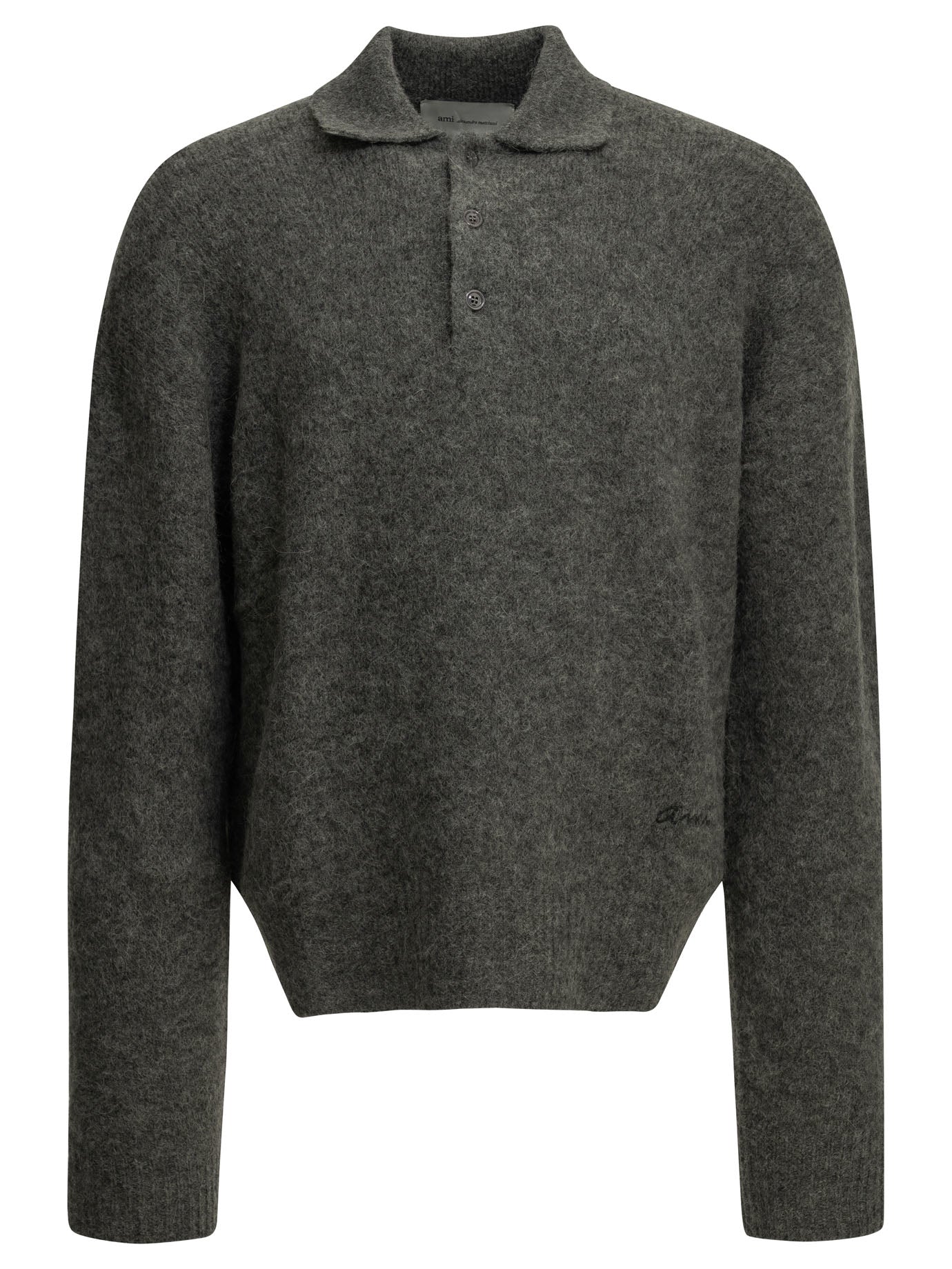 Ami Paris Polo Sweater with Logo - Grey