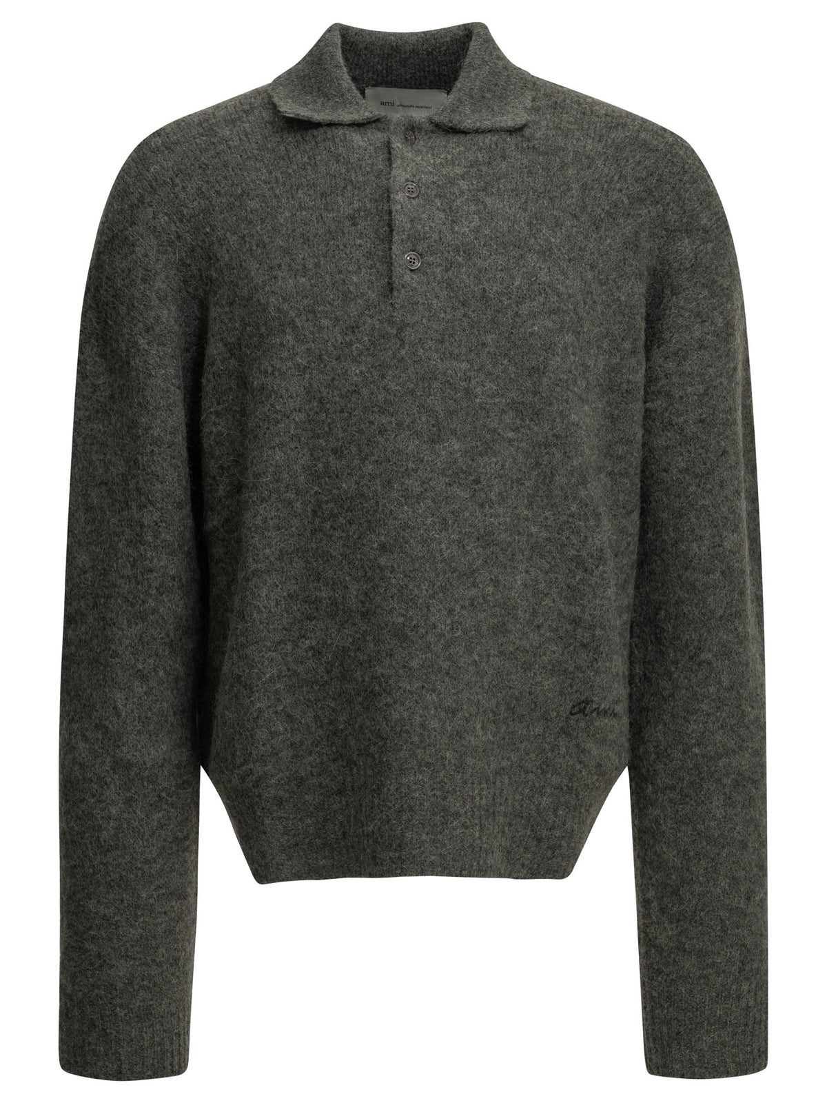 Ami Paris Polo Sweater with Logo - Grey