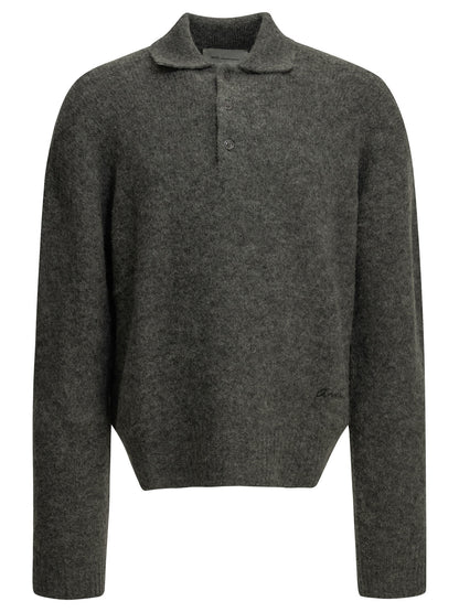 Ami Paris Polo Sweater with Logo - Grey