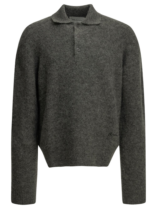 Ami Paris Polo Sweater with Logo - Grey