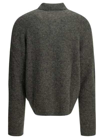Ami Paris Polo Sweater with Logo - Grey