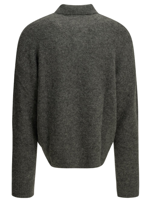 Ami Paris Polo Sweater with Logo - Grey
