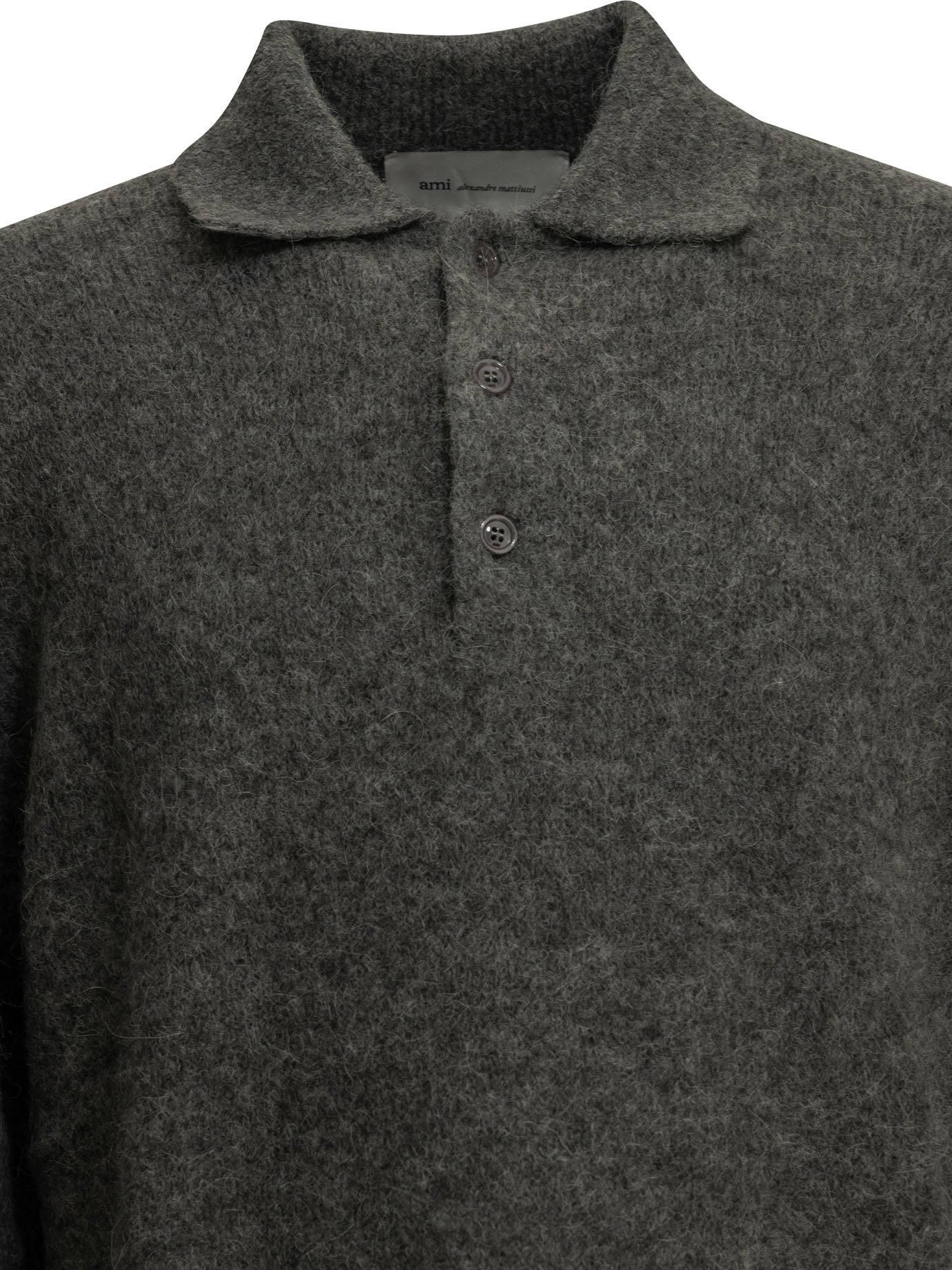 Ami Paris Polo Sweater with Logo - Grey