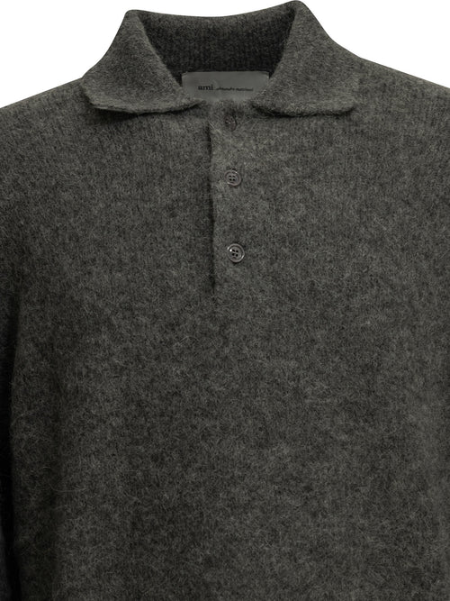 Ami Paris Polo Sweater with Logo - Grey
