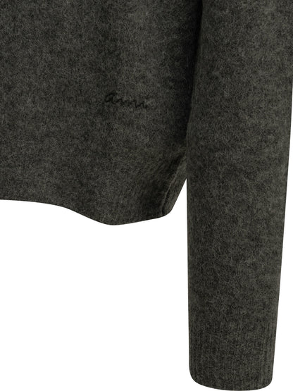 Ami Paris Polo Sweater with Logo - Grey