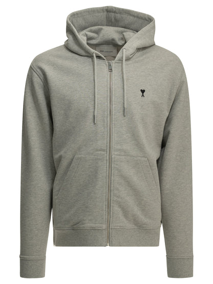 Ami Paris "Ami de Couer" Zip-Up Sweatshirt - Grey