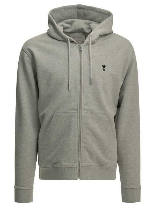 Ami Paris "Ami de Couer" Zip-Up Sweatshirt - Grey