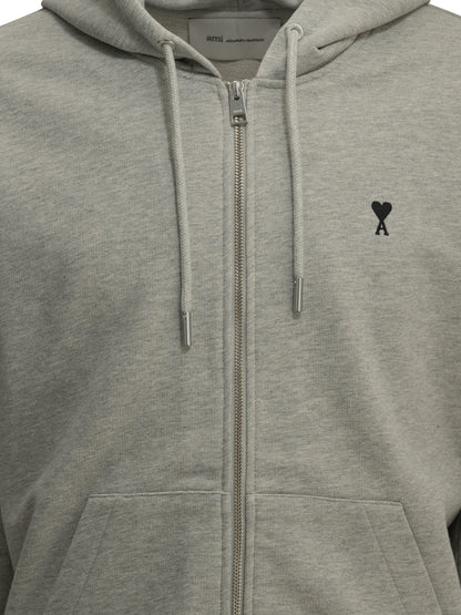 Ami Paris "Ami de Couer" Zip-Up Sweatshirt - Grey