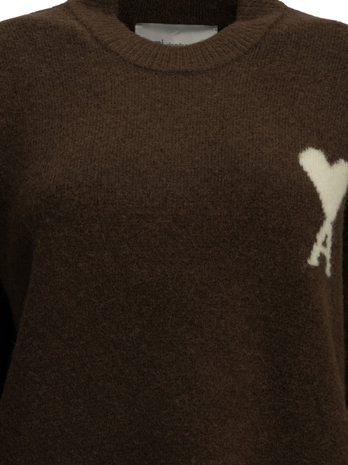 Ami Paris "Ami de Coeur" Crew-Neck Sweater - Brown