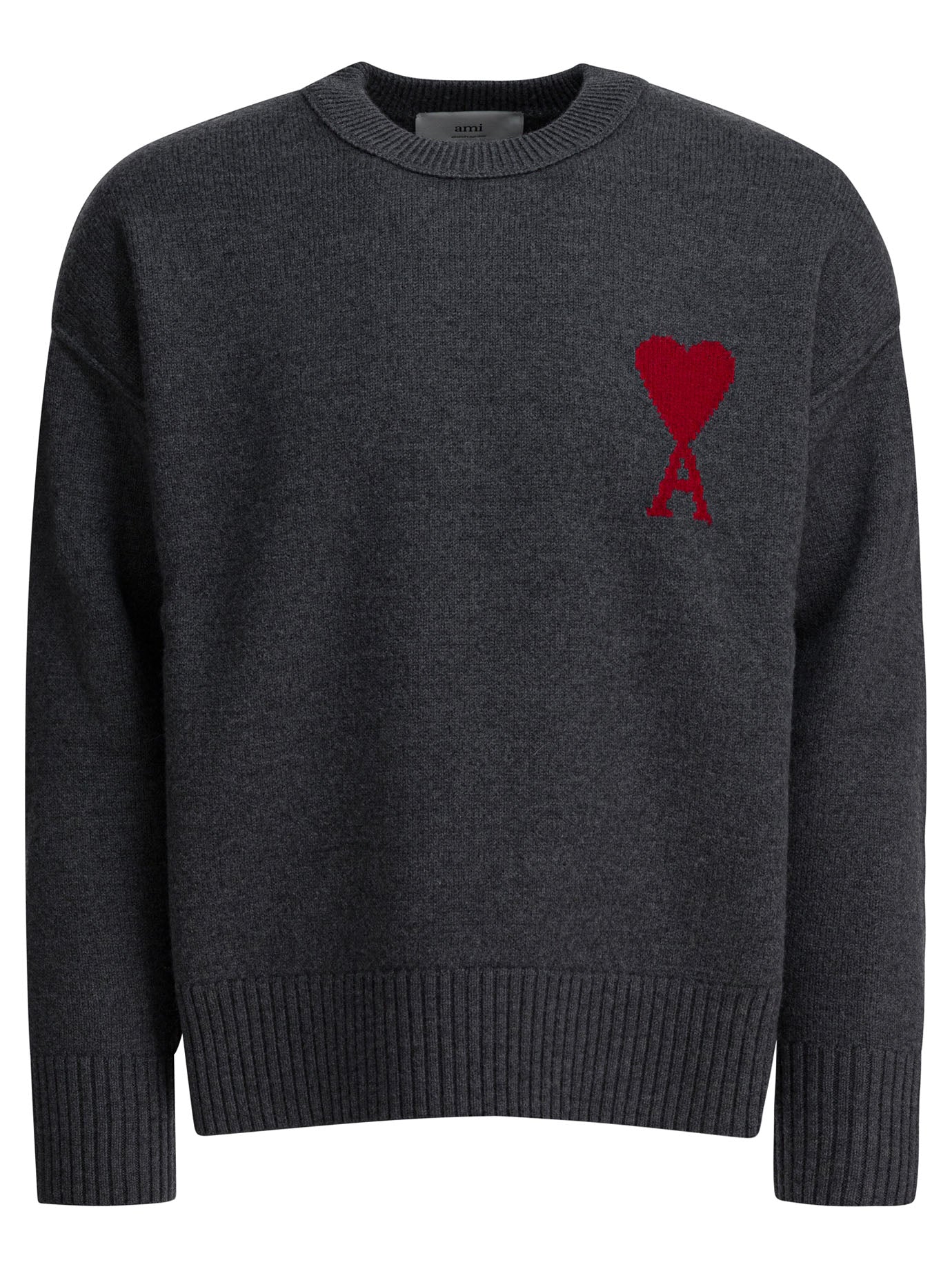 Ami Paris "Ami de Coeur" Crew-Neck Sweater - Grey