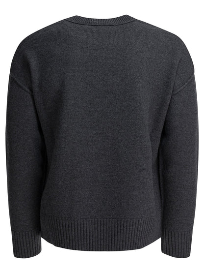 Ami Paris "Ami de Coeur" Crew-Neck Sweater - Grey