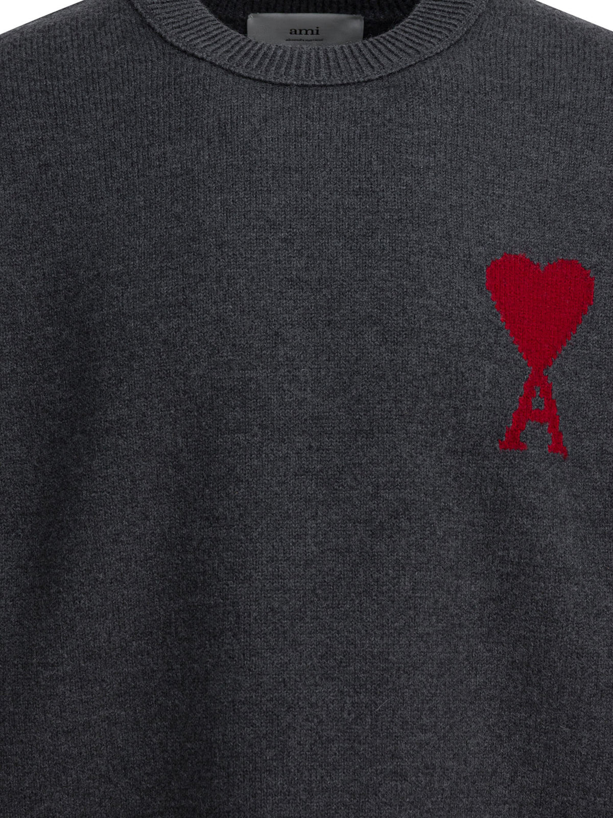 Ami Paris "Ami de Coeur" Crew-Neck Sweater - Grey