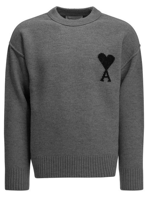Ami Paris "Ami de Coeur" Crew-Neck Sweater - Grey