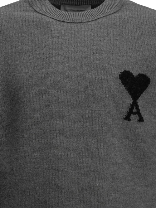 Ami Paris "Ami de Coeur" Crew-Neck Sweater - Grey