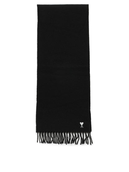 Ami Paris "Ami de Coeur" Fringed Scarf - Black