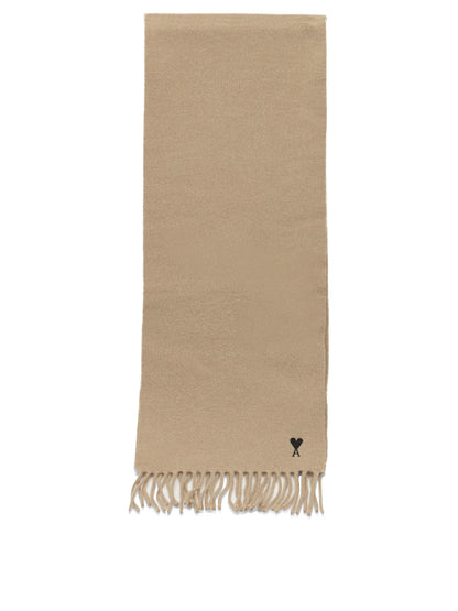 Ami Paris "Ami de Coeur" Fringed Scarf - Beige