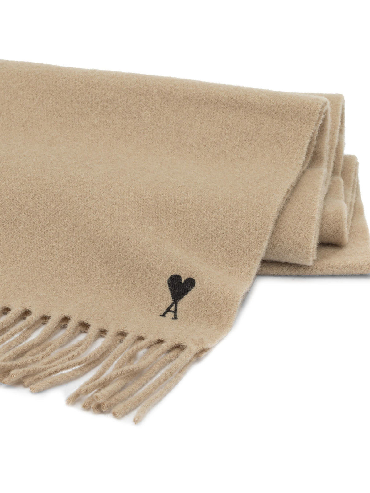 Ami Paris "Ami de Coeur" Fringed Scarf - Beige