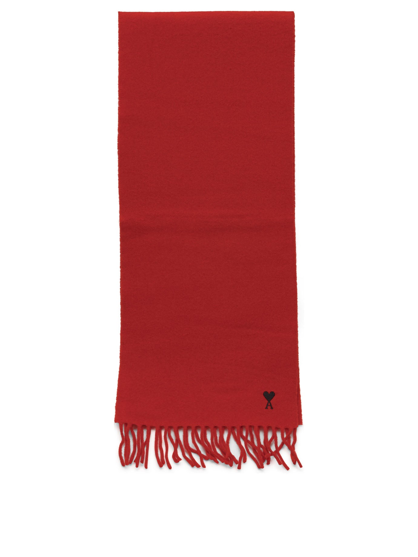 Ami Paris "Ami de Coeur" Fringed Scarf - Red
