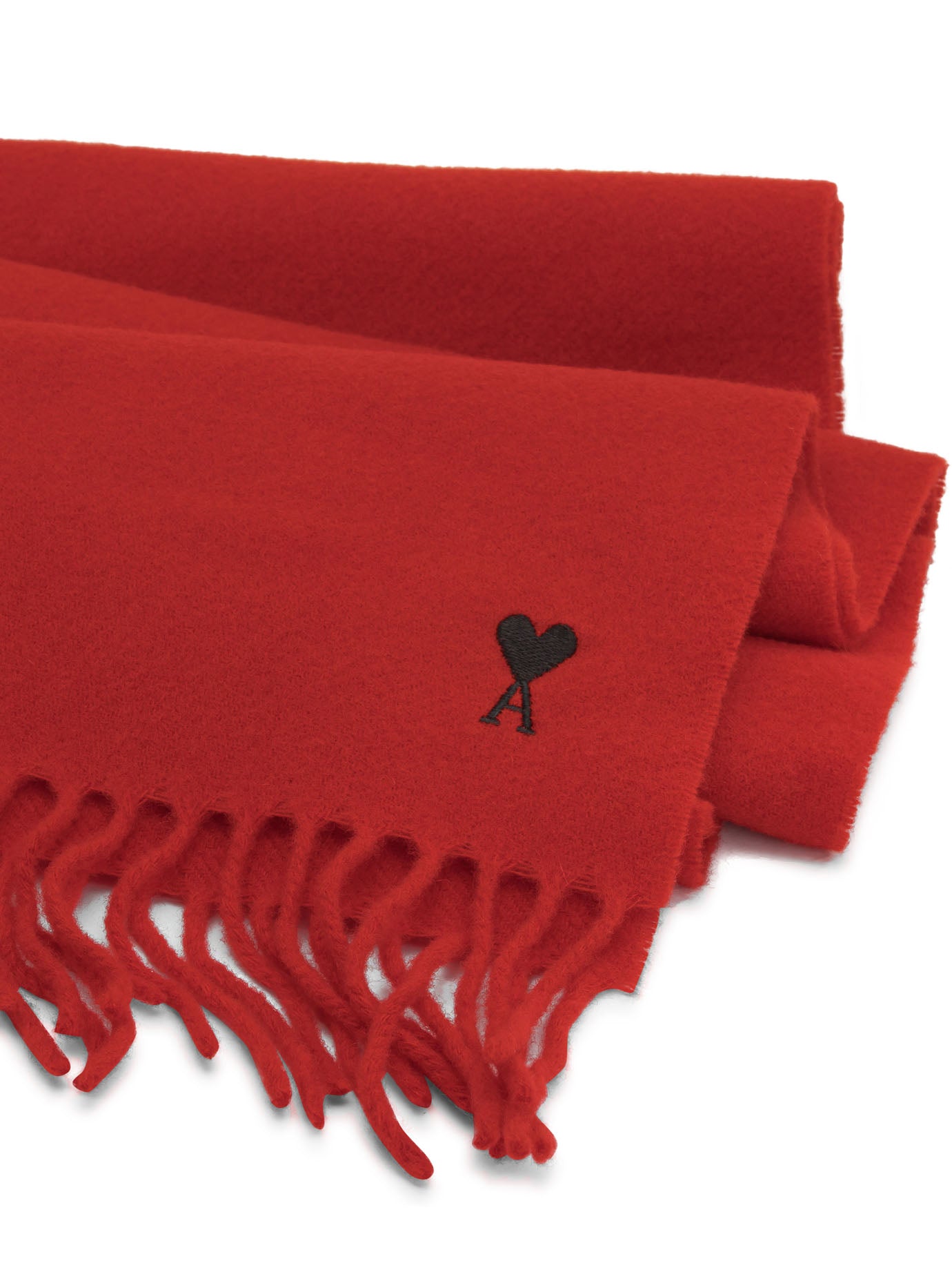 Ami Paris "Ami de Coeur" Fringed Scarf - Red