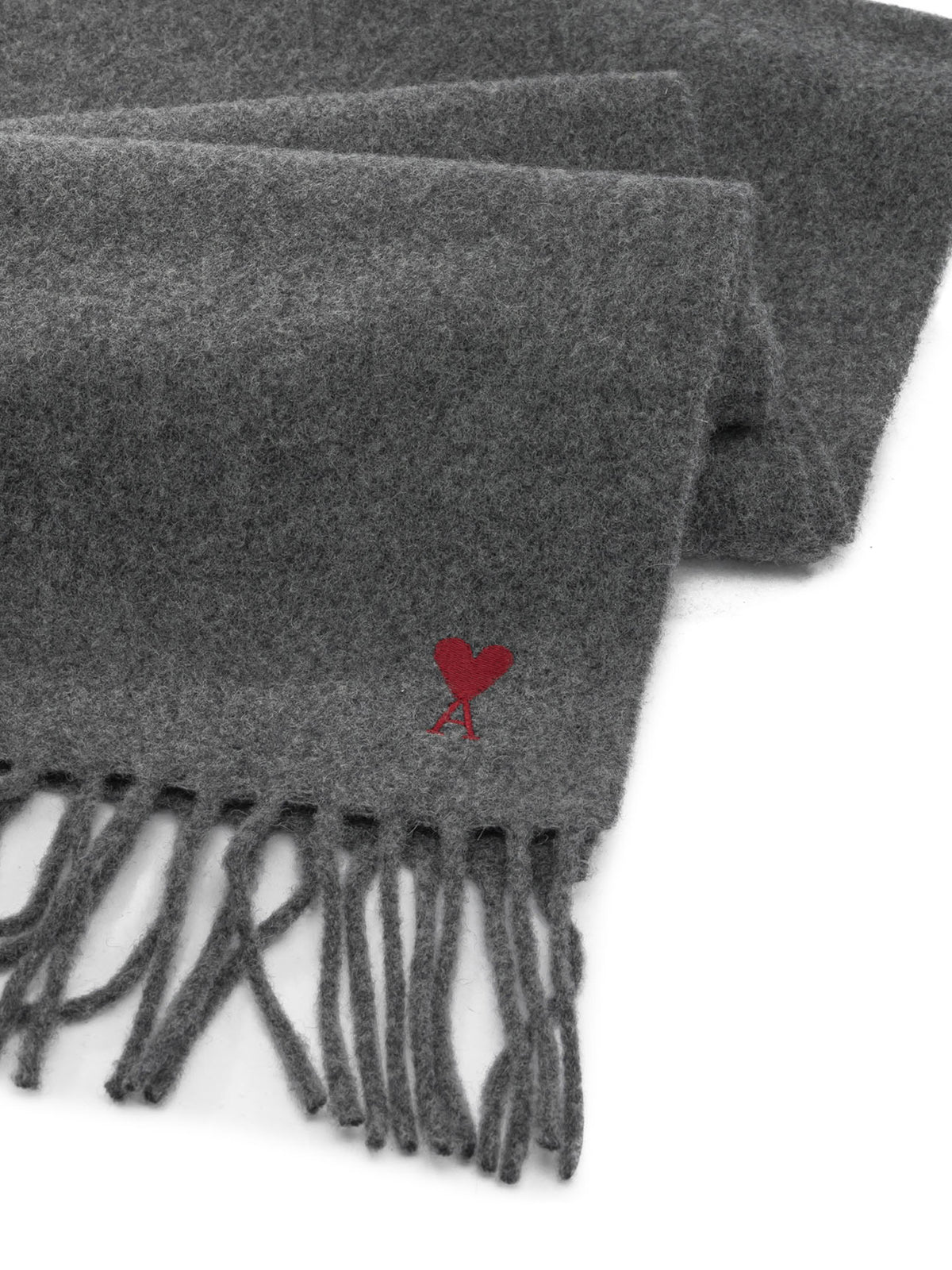 Ami Paris "Ami de Coeur" Fringed Scarf - Grey