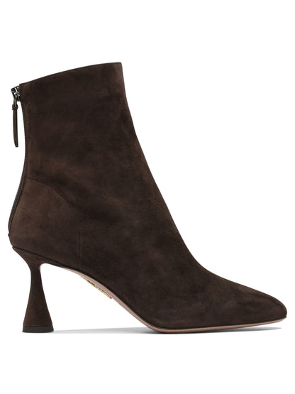 Aquazzura "Amore 75 mm" Ankle Boots with Zipper - Brown