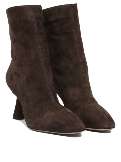 Aquazzura "Amore 75 mm" Ankle Boots with Zipper - Brown