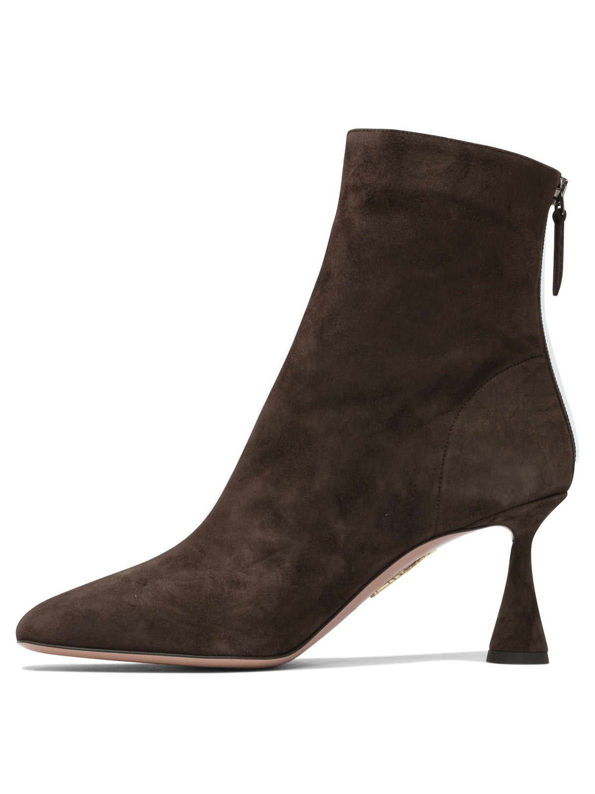 Aquazzura "Amore 75 mm" Ankle Boots with Zipper - Brown