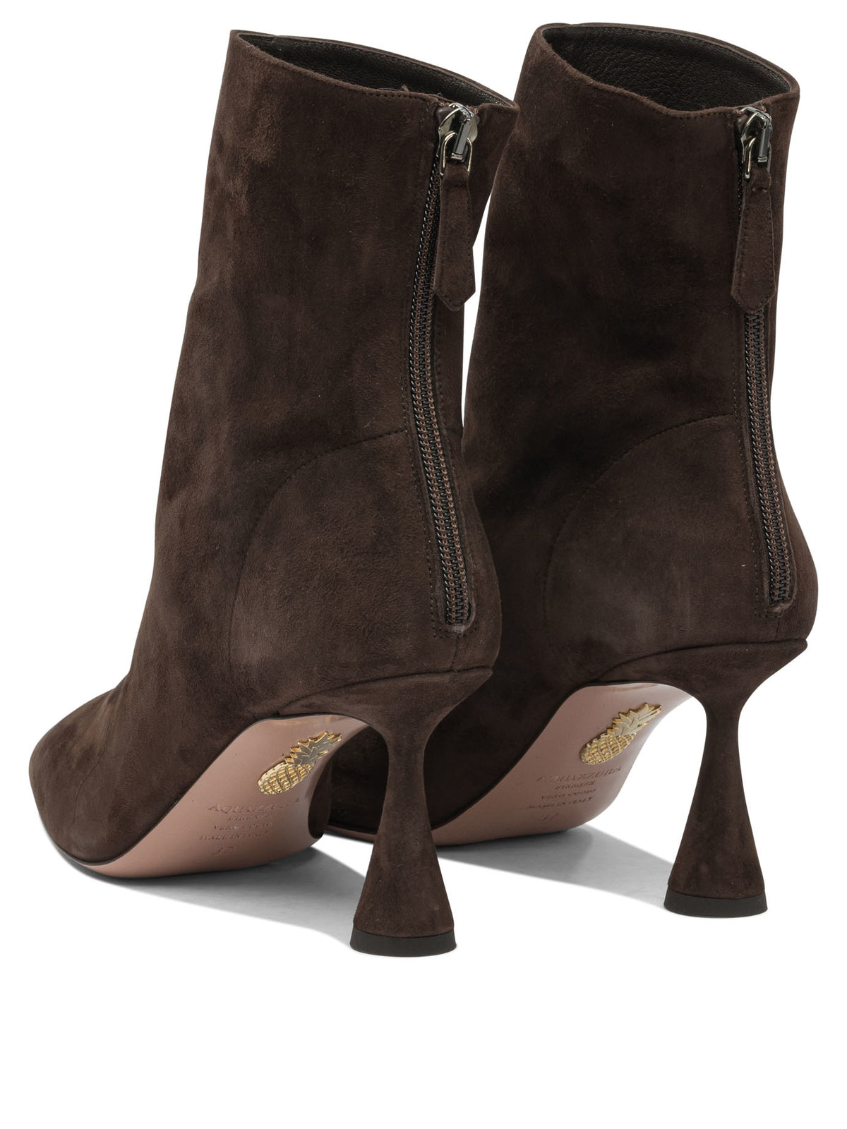 Aquazzura "Amore 75 mm" Ankle Boots with Zipper - Brown