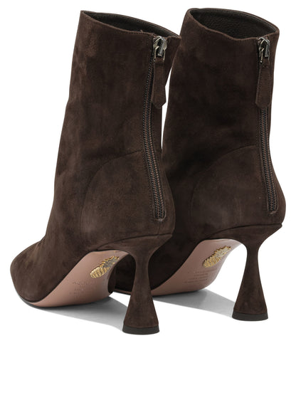 Aquazzura "Amore 75 mm" Ankle Boots with Zipper - Brown