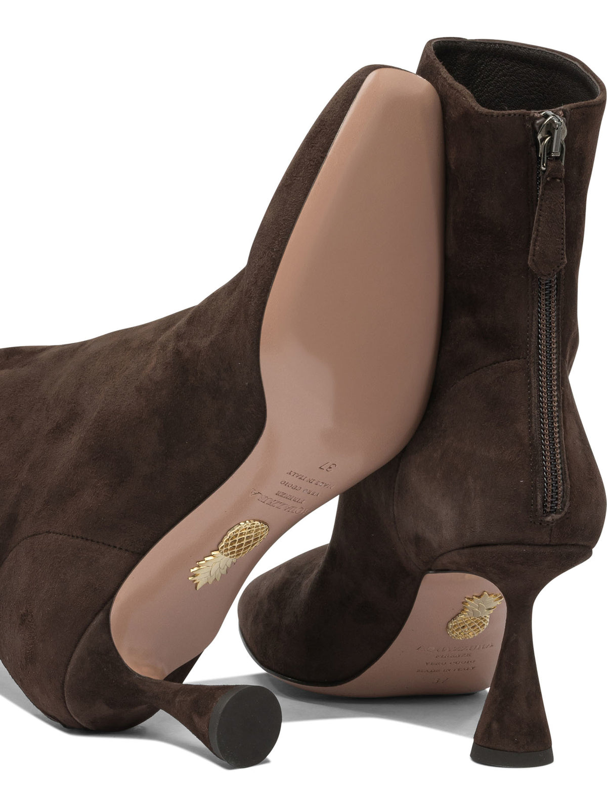 Aquazzura "Amore 75 mm" Ankle Boots with Zipper - Brown