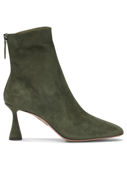 Aquazzura "Amore 75 mm" Ankle Boots with Zipper - Green