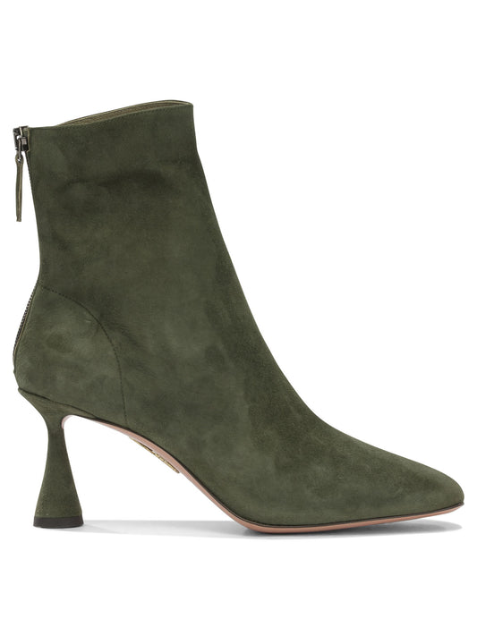 Aquazzura "Amore 75 mm" Ankle Boots with Zipper - Green