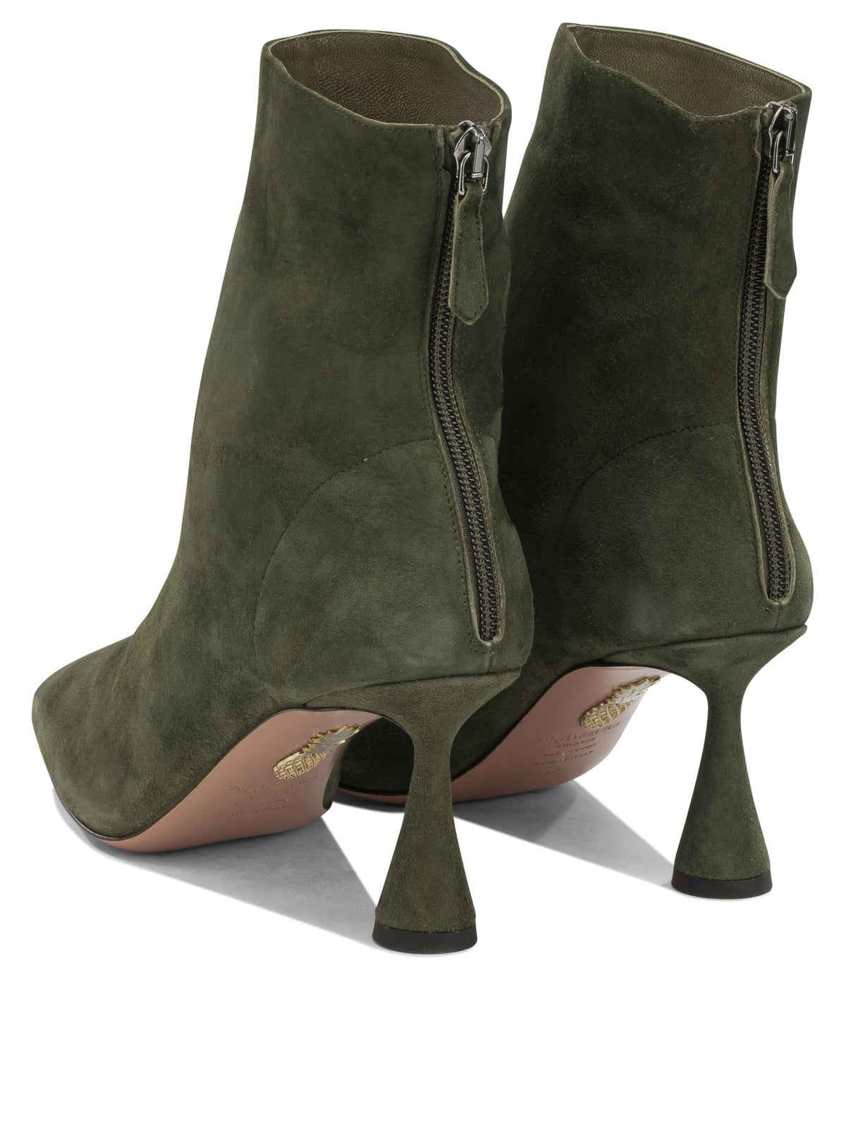 Aquazzura "Amore 75 mm" Ankle Boots with Zipper - Green