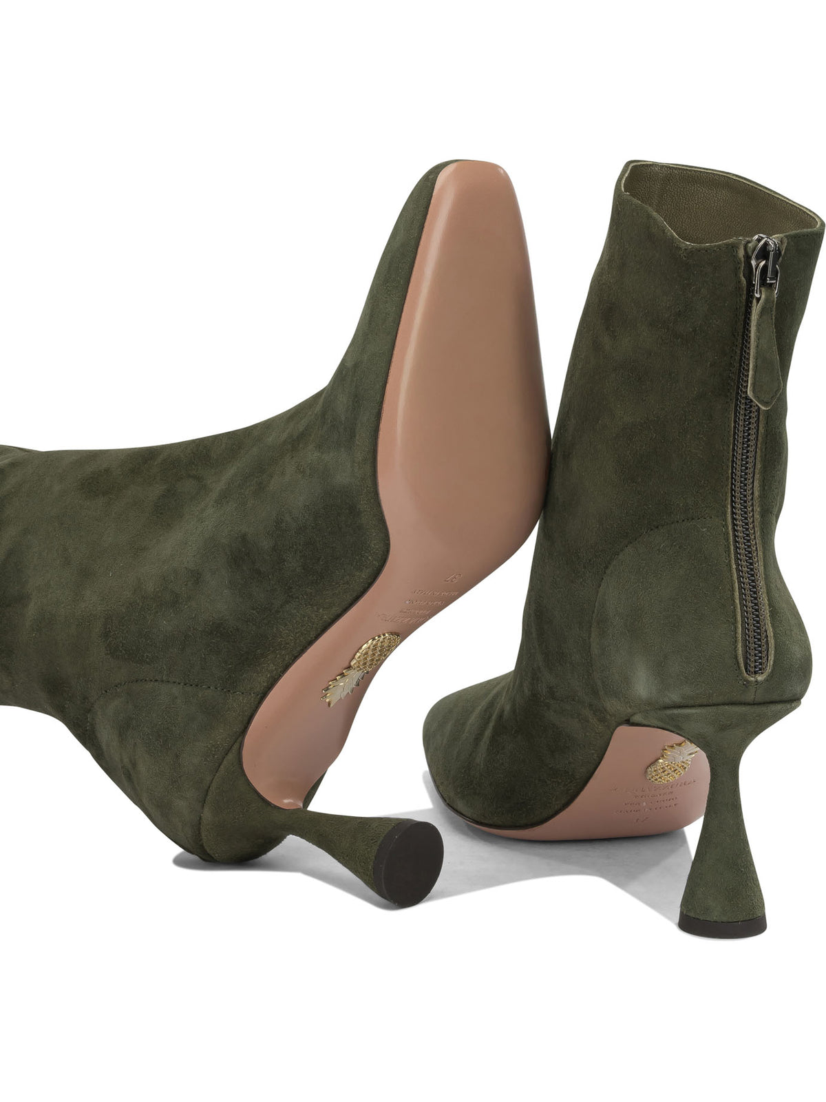Aquazzura "Amore 75 mm" Ankle Boots with Zipper - Green