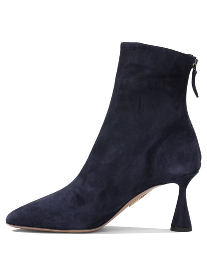 Aquazzura "Amore 75 mm" Ankle Boots with Zipper - Blue