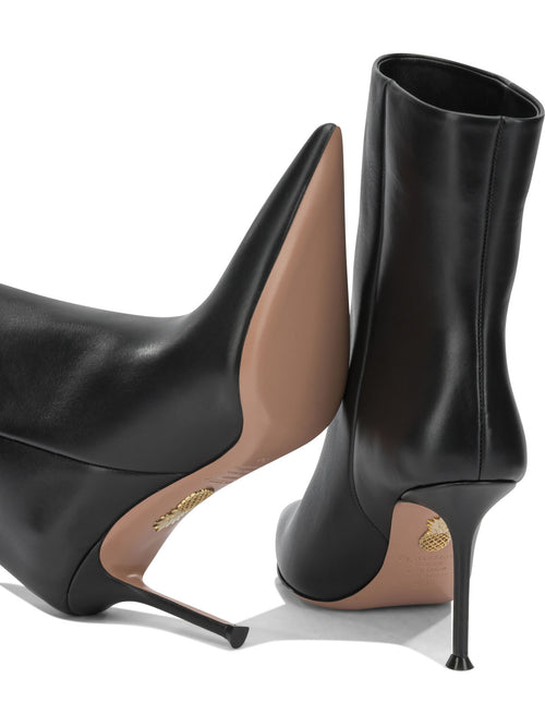 Aquazzura "Harper 85MM" Ankle Boots with Zipper - Black