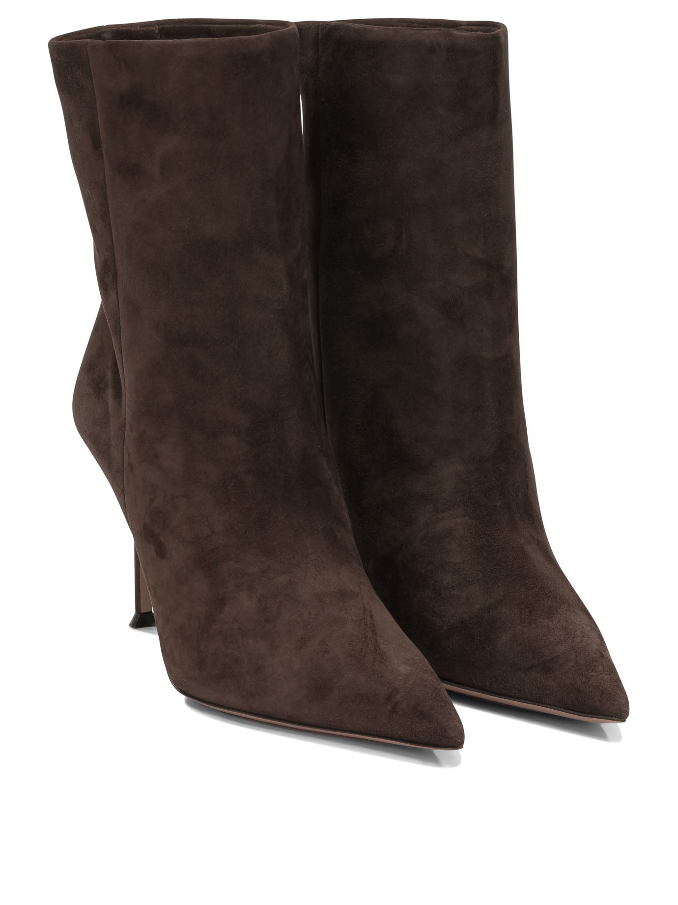 Aquazzura "Harper 85MM" Ankle Boots with Zipper - Brown