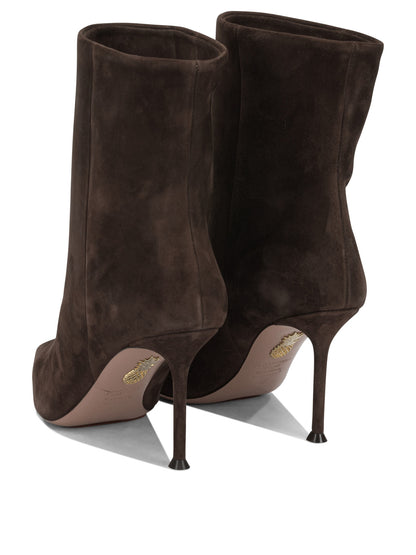 Aquazzura "Harper 85MM" Ankle Boots with Zipper - Brown