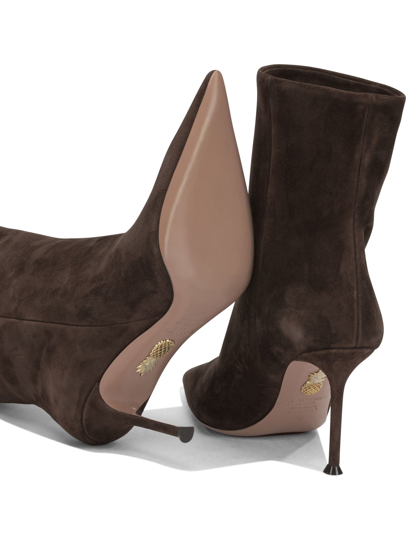 Aquazzura "Harper 85MM" Ankle Boots with Zipper - Brown