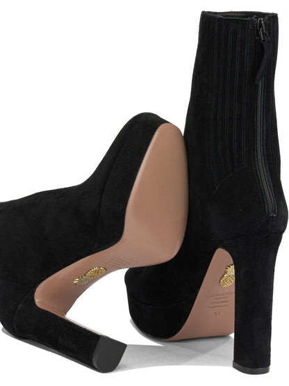 Aquazzura "Martine 110MM" Ankle Boots with Zipper - Black