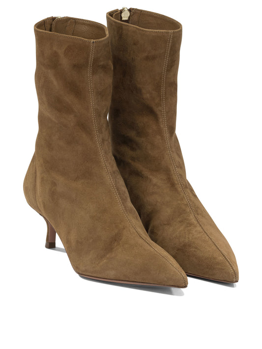 Aquazzura "Montmartre 50MM" Ankle Boots with Zipper - Brown