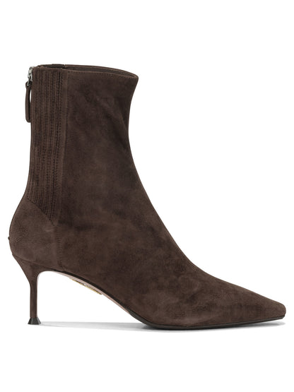 Aquazzura "Saint Honoré 65MM" Ankle Boots with Zipper - Brown