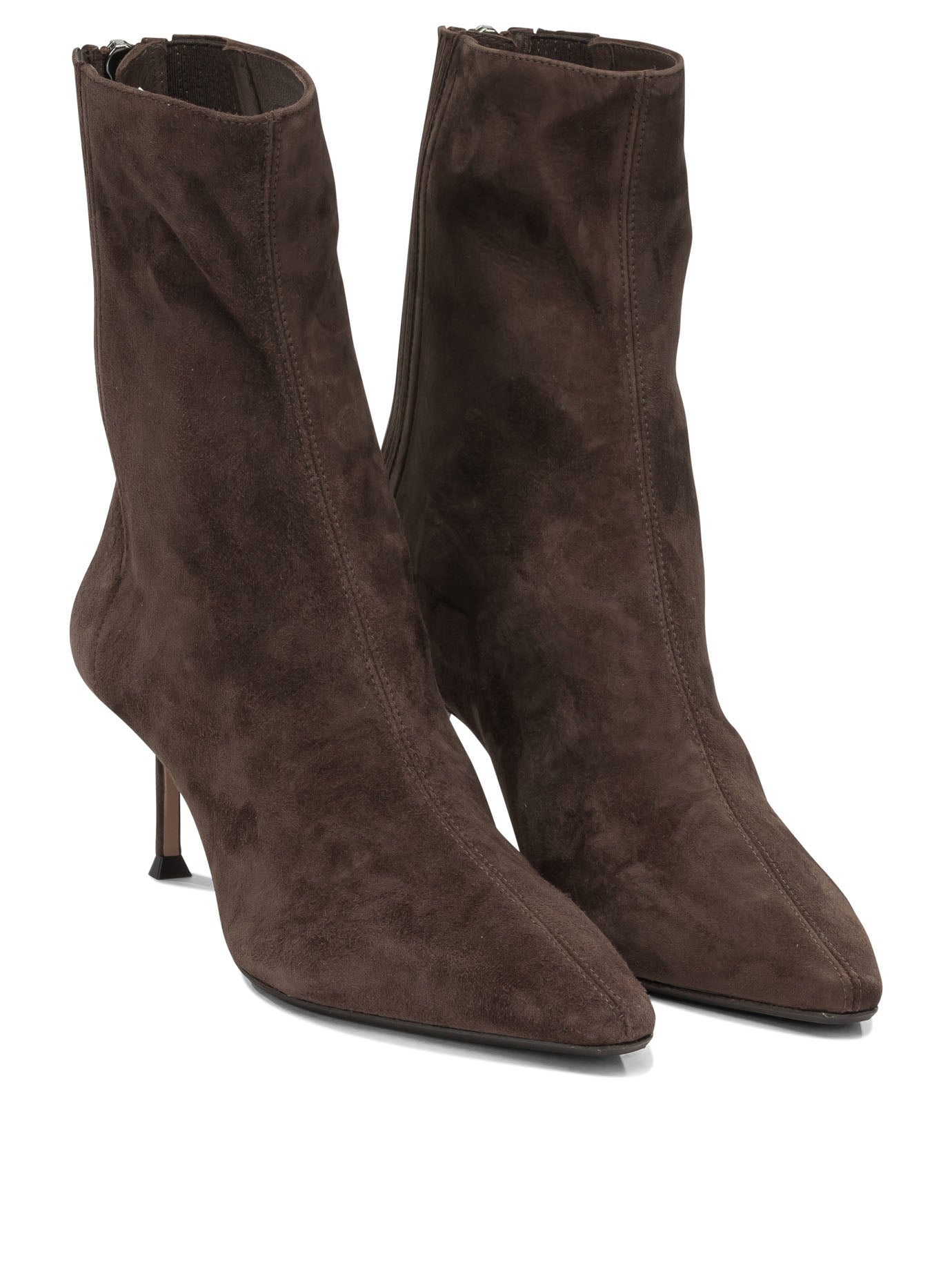 Aquazzura "Saint Honoré 65MM" Ankle Boots with Zipper - Brown