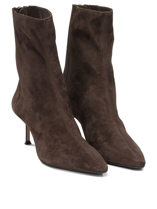 Aquazzura "Saint Honoré 65MM" Ankle Boots with Zipper - Brown