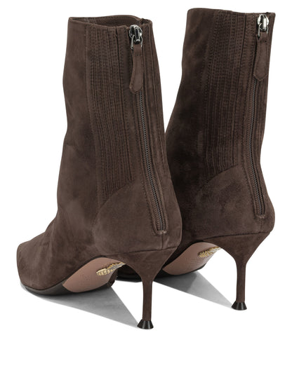 Aquazzura "Saint Honoré 65MM" Ankle Boots with Zipper - Brown
