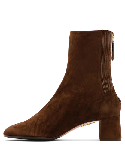 Aquazzura "Saint Honore 50 mm" Ankle Boots with Zipper - Brown